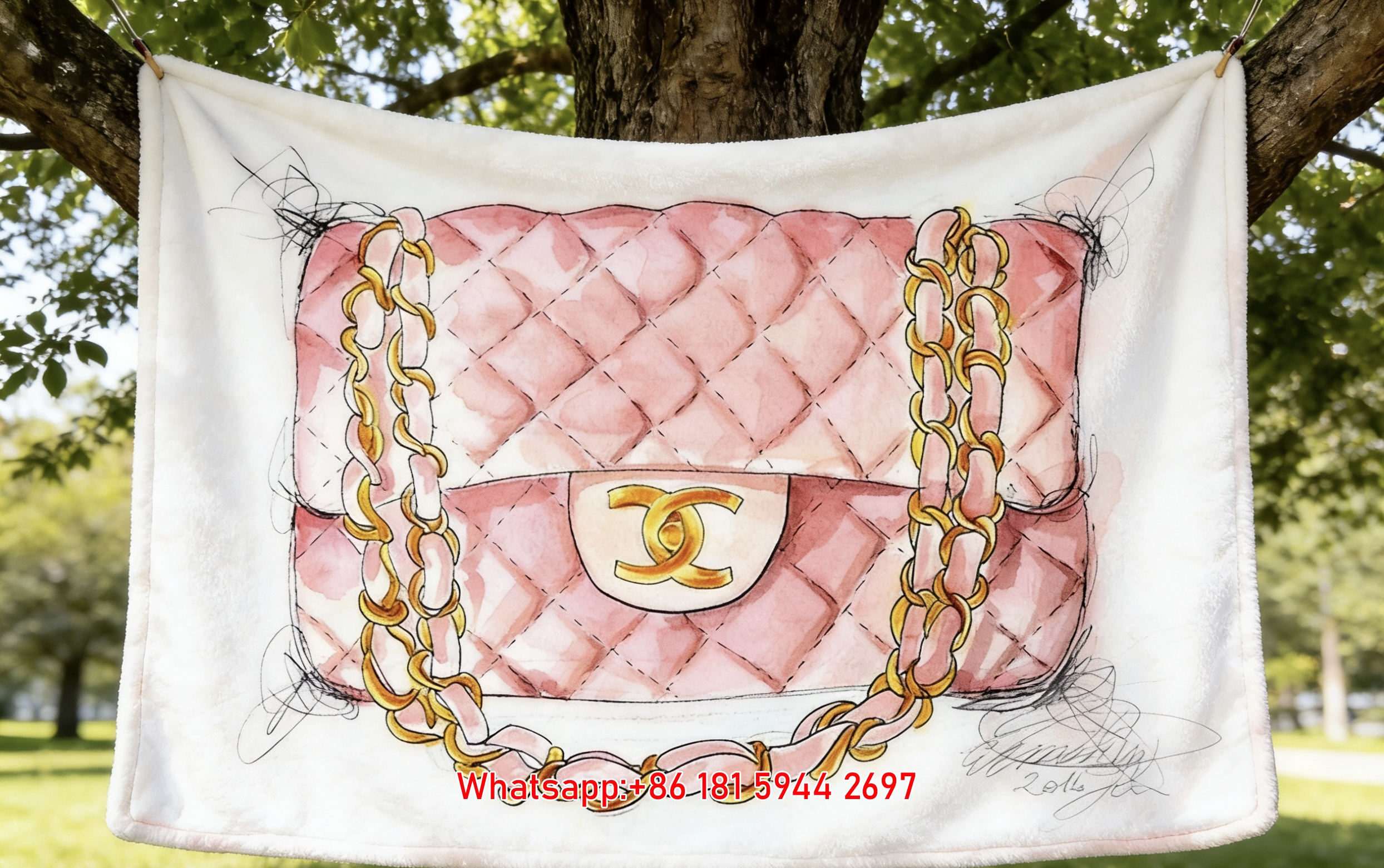 Chanel Pink Quilted Bag Flannel Sofa Throw Blanket IMG_6739
